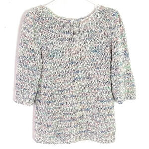 Vintage 90s Sweater Womens Large Half Sleeve Boucle Pastel Pullover Granny Core